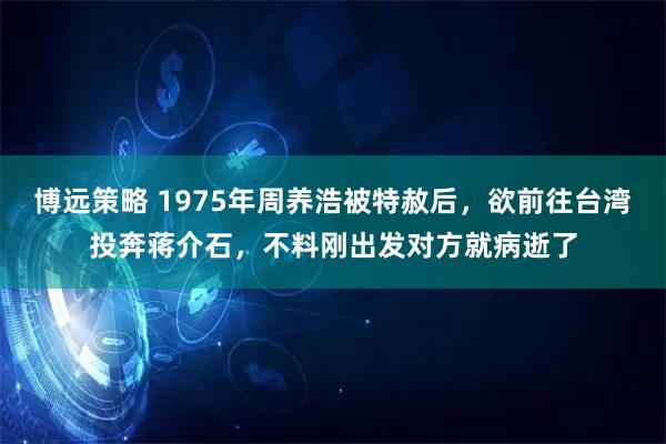 博远策略 1975年周养浩被特赦后,欲前往台湾投奔蒋介石,不料刚出发对方就病逝了